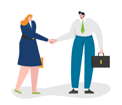 Illustration of a client shaking hands with banker who uses a commercial loan origination system